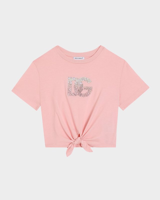 Girl's Embellished Logo-Print Knot T-Shirt, Size 8-
